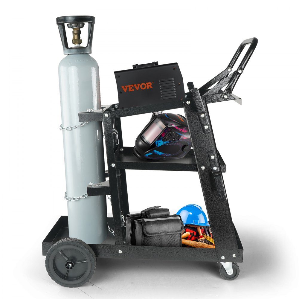 Welding trolley 3 floors Welding mobile max. 168-181 kg. Trolley for welding machines with 2 gas bottle holders. Ideal for manual welding, inert gas welding, argon arc welding