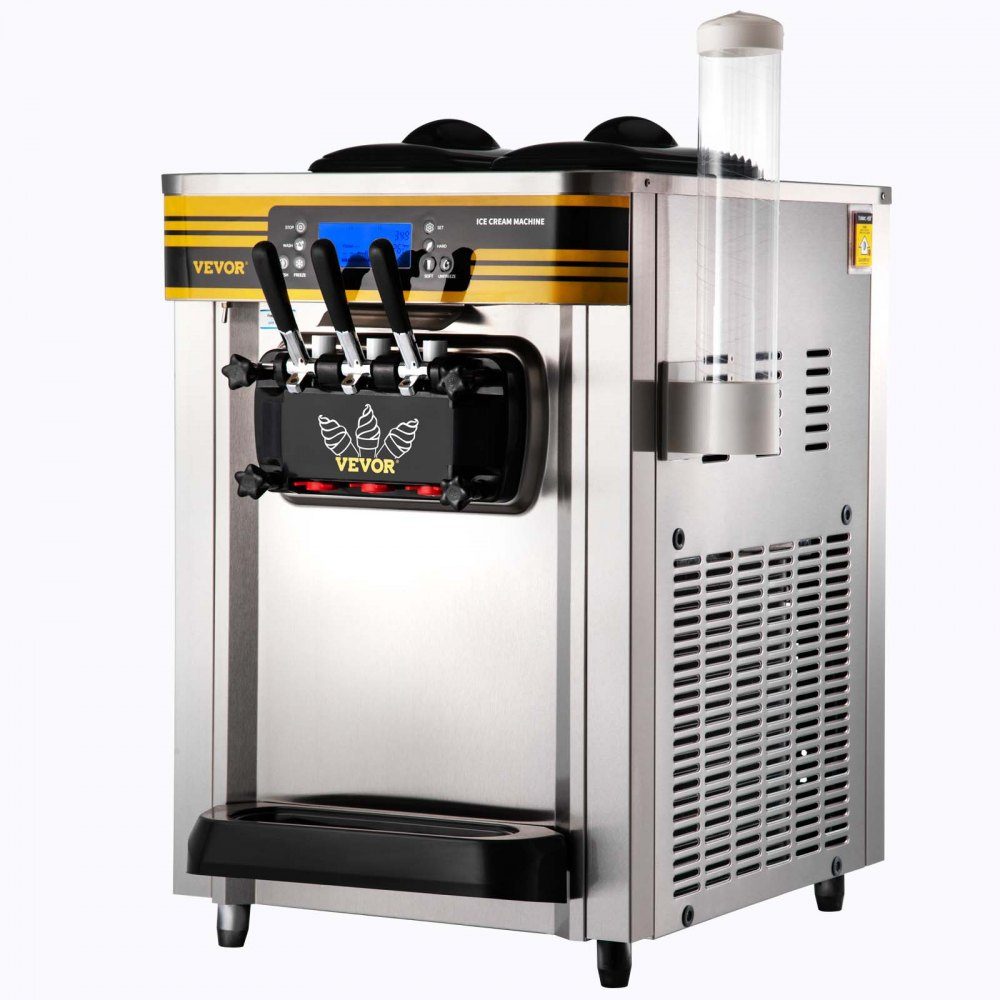 Commerciële softijsmachine 22-30L/u, professionele ijsmachine met LCD-display, 3 smaken, roestvrijstalen trechter, desktopontwerp voor catering en commercieel gebruik
