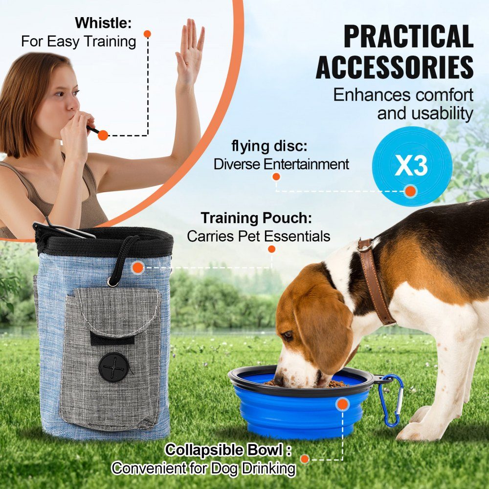 Équipement d'entraînement d'agilité pour chien, ensemble de 7 pièces avec haies hautes réglables, 6 poteaux de slalom, 2 tunnels, anneau de saut, boîte de frein, 3 frisbees, sifflet, bol pliable, ensemble de parcours d'obstacles pour chiot avec 3 sacs