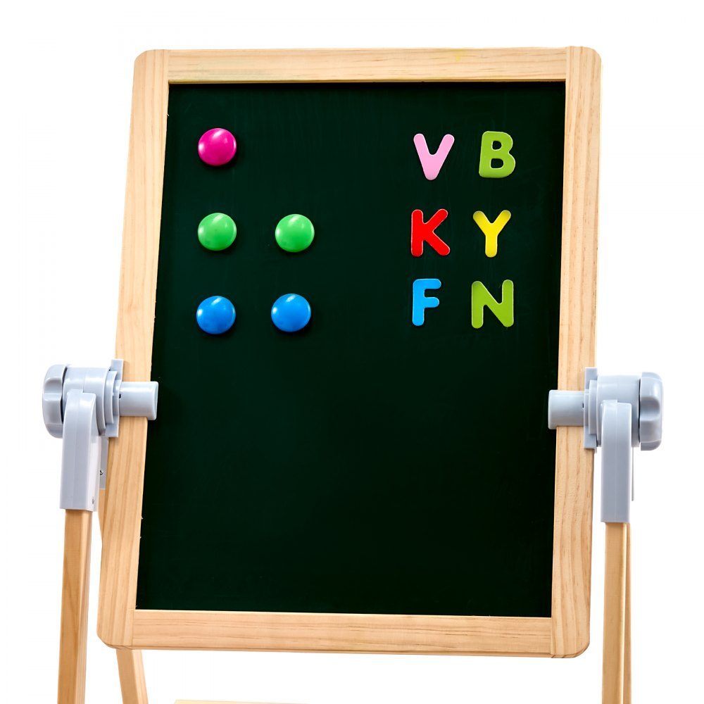 Kunststaffelei für Kinder, 2-in-1-Kunststaffelei aus Holz, doppelseitig mit magnetischem Whiteboard und Kreidetafel, verstellbares, stehendes, drehbares, klappbares Zeichenbrett mit Malzubehör für Jungen und Mädchen