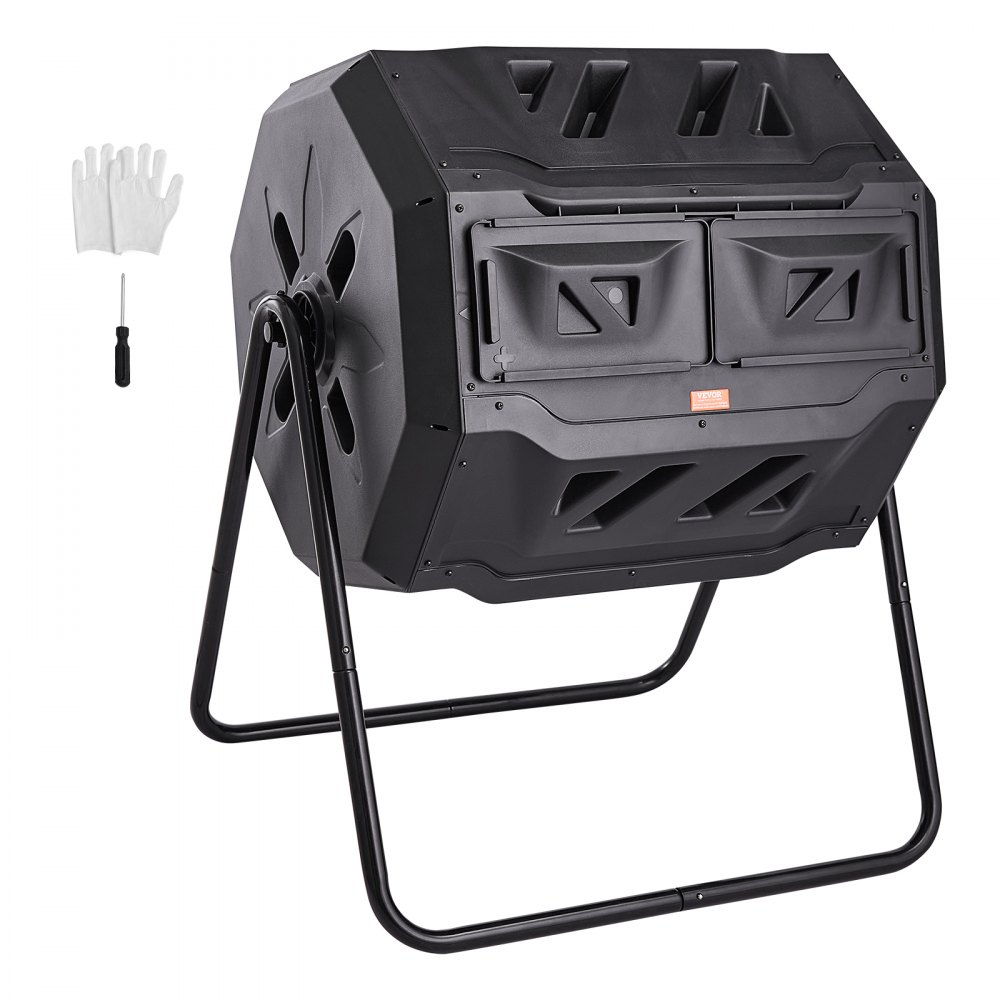 Composteur à culbutage, culbuteur à compost 162,7 L, composteur à tambour rotatif, composteur à culbutage à double pièce 735 x 625 x 955 mm, composteur de jardin robuste de 50 kg avec sac de rangement. gants Composteur à culbutage, culbuteur à compost 162,7 L, composteur à tambour rotatif, composteur à culbutage à double pièce 735 x 625 x 955 mm, composteur de jardin robuste de 50 kg avec sac de rangement. gants