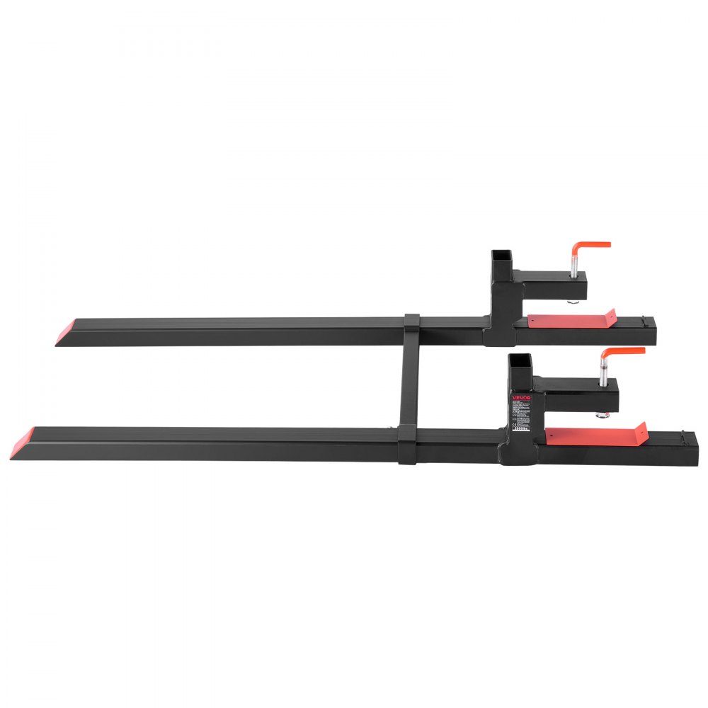 Fourches à palettes, porte-fourche à clipser 907 kg, longueur totale 1490 mm, fourches avec barre stabilisatrice réglable pour accessoires de tracteur, godet de chargeur et chargeuse compacte, noir – Réf. HT-22950