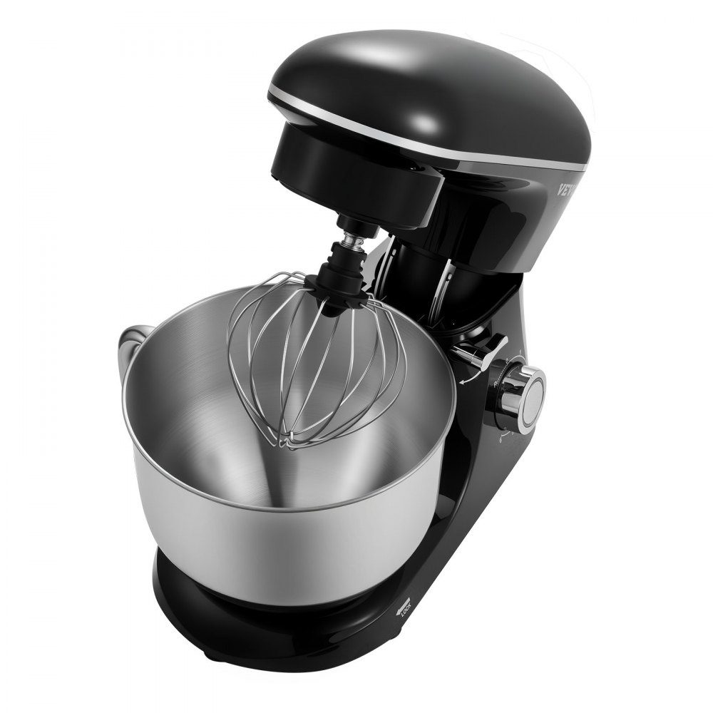 Robot culinaire Mélangeur de pâte 1400 W 5,68 L Robot culinaire à tête inclinable Bol en acier inoxydable Crochet pétrisseur Fouet Grattoir Robot culinaire domestique pour la cuisson et le mélange Noir