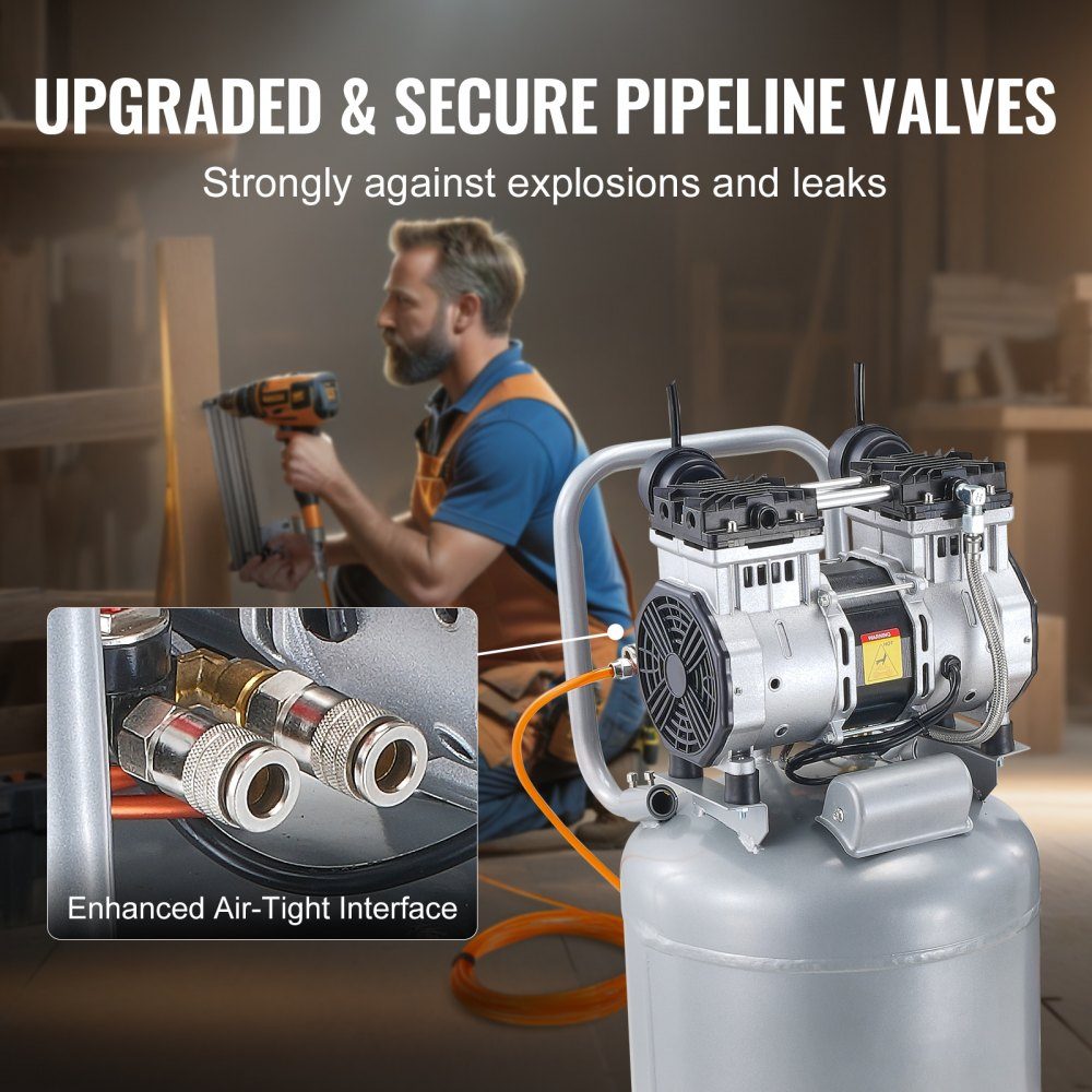 Air compressor 49L whisper compressor 2HP air pump oil-free 8bar compressor single-phase noise level ≤63dB Ideal for inflating tires, car repairs, painting, woodworking