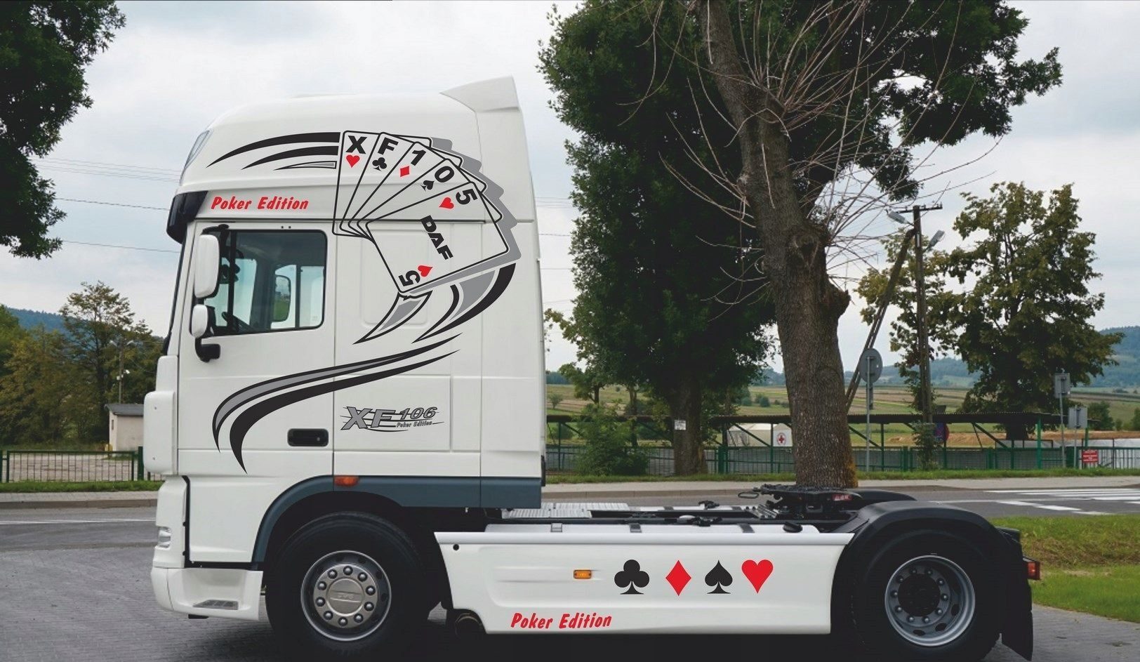 NAKLEJKA z napisem na pojeździe DAF XF 105 106 POKER EDITION