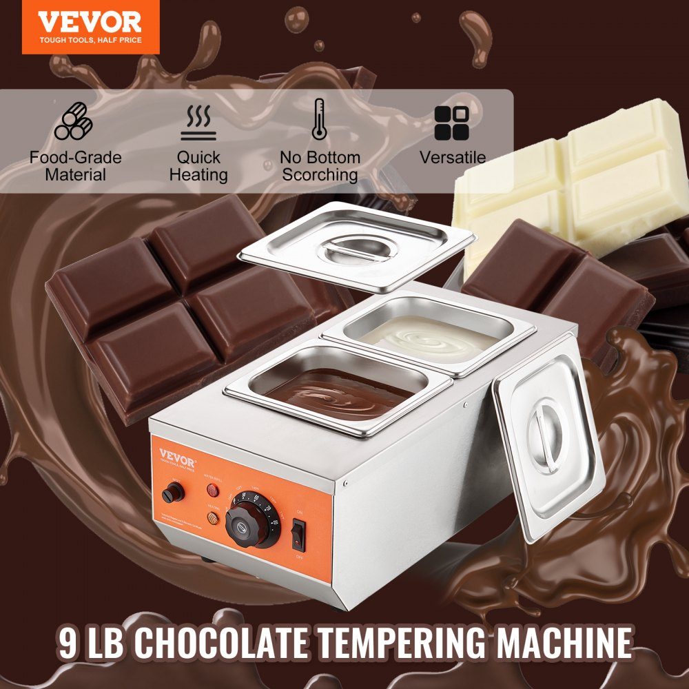 Chocolade smeltkroes, commerciële elektrische chocoladesmelter, 800W roestvrijstalen smeltkroes, 2 x 3,5L container, chocoladesmeltmachine, smeltkroes