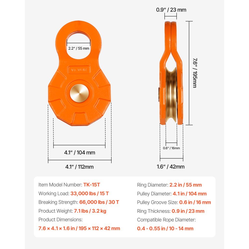 30T winch pulley, pulley system, forestry winch, lifting pulley, rope pulley, off-road recovery accessories for towing and recovery on trucks, tractors, ATVs and UTVs