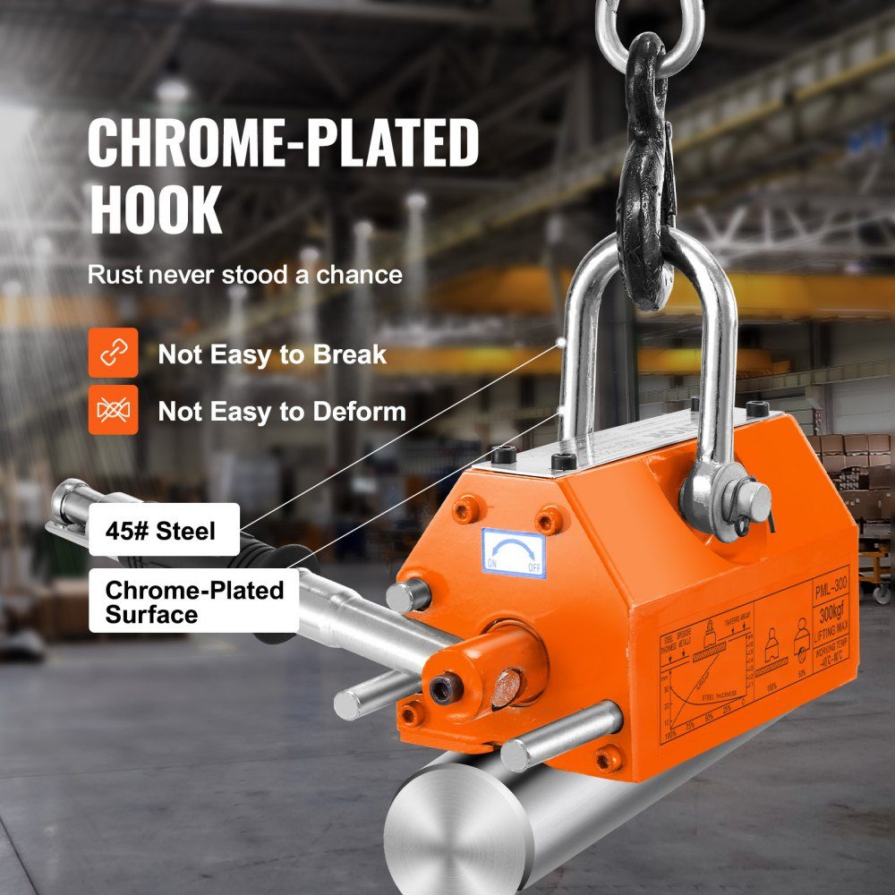 Aimant de levage de charge, aimant de grue (capacité de charge de 300 kg, force de traction de 750 kg, -40 à 80 ℃), 10 pièces d'aimants, aimant de levage à fourche commandé à la main, outil magnétique de levage en néodyme jaune