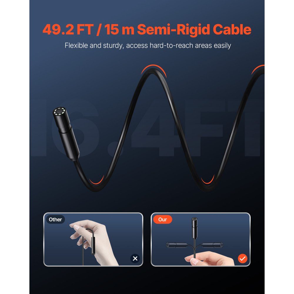 Endoskopkamera mit 15 m Kabel, 1920P HD-Inspektionskamera für Android und iOS, industrielle Kanalisationskamera mit Licht – 8 LEDs, 2-fach Zoom, IP67-Schlangenkamera für Auto, Sanitär