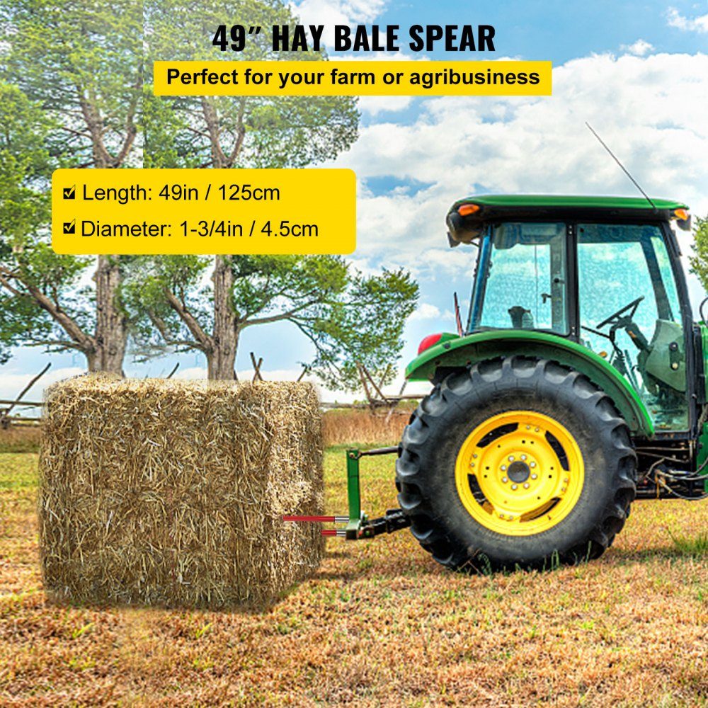 Front loader tines 125 cm, bale tines 2041 kg load capacity, bale spike quick attachment, red coated bale forks, with hexagon nut and sleeve for shovels, tractors, loaders