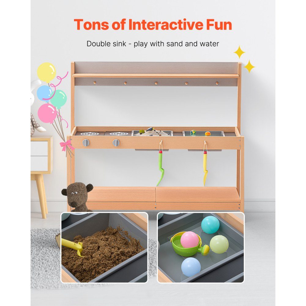 Mud kitchen 1000x360x885 mm, children's kitchen, wooden toy play kitchen set with accessories, outdoor play set, role play outdoor kitchen for boys and girls, toddler play kitchen with stove and sink