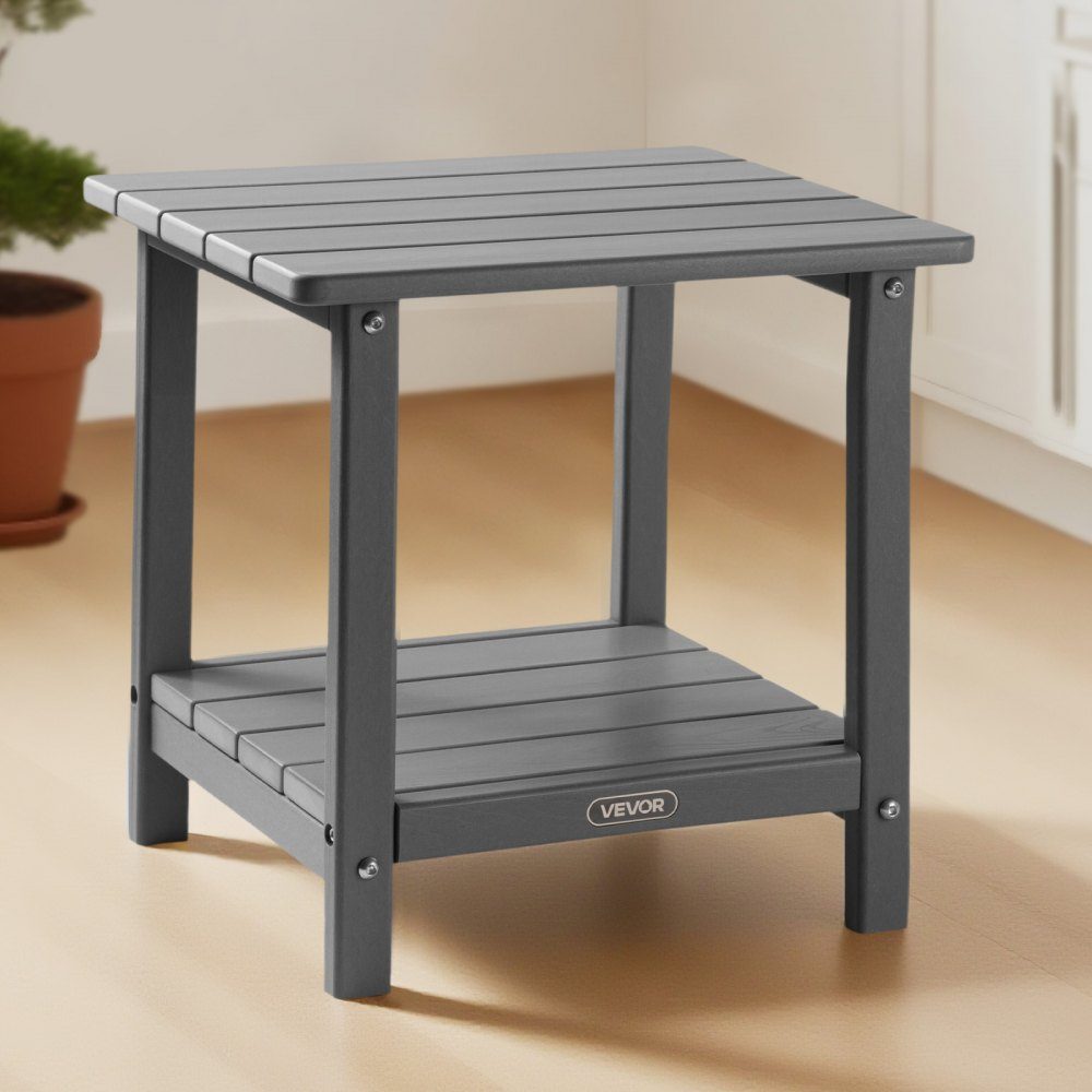 Beistelltisch aus Kunststoff, 45x38x44 cm, Gartentisch aus HDPE, Balkontisch mit 2 Ablagen, Nachttisch, Couchtisch, Dekotisch, geeignet für Terrasse, Pool, Strand, Veranda, Garten, Grau
