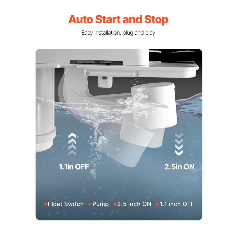 Condensate Extraction Pump, Condensate Pump, 1/50 HP 1.89L Tank, Automatic AC Condensate Pump with Float Switch and 6m Hose for Air Conditioner, Dehumidifier, Ice Maker, Water Drain, Black