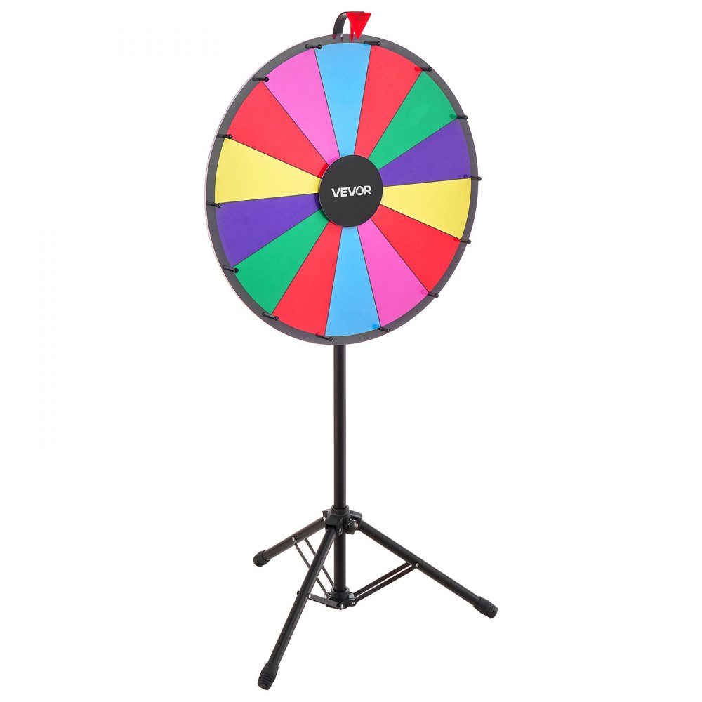 Rad van fortuin, spinnewiel (61 cm), 14 vakken, rad van fortuin met statief, in hoogte verstelbaar, loterijspelen, wedstrijden, roulette, met schoolbordspons & 2 stiften, 6 kleuren, ideaal voor feesten, cafés, kermissen, kermissen