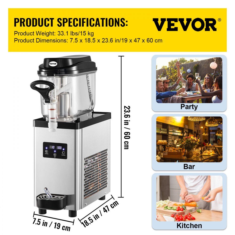 Commerciële Slushy Machine 6L Cups Single Bowl Slush Ice Cream Maker 300W 220V Roestvrij staal Margarita Smoothie Vriezer Drankmaker Slushie Machine voor supermarkten, cafés, restaurants, bars