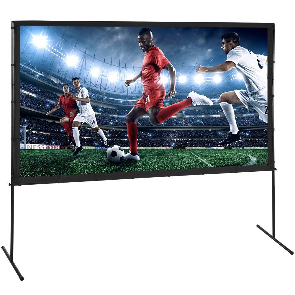 Projection Projector Screen with Stand, 100" HD 4K Outdoor Indoor Projector Screen, Quick Fold Portable Movie Screen 16:9 for Home Theater, Camping and Casual Events, Black