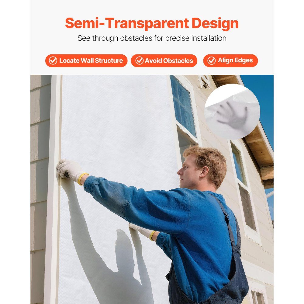 House film 2.74 x 45.72 m, vapor barrier film, 0.13 mm thick, vapor barrier, high-performance vapor barrier film for tear-resistant, vapor barrier tarpaulin for residential and commercial buildings, white