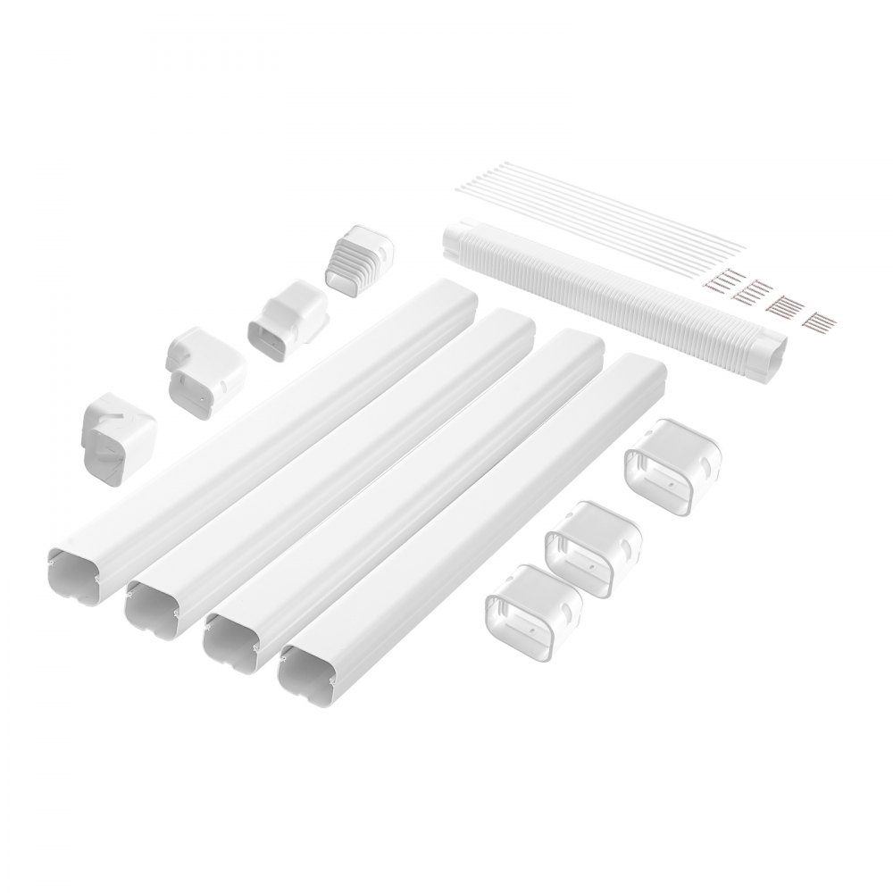 Mini Split Line Set Cover 76.2mm W 4830mm L Decorative PVC Pipe Cover for Air Conditioner with 4 Straight Ducts and Complete Components Paintable for Heat Pump White
