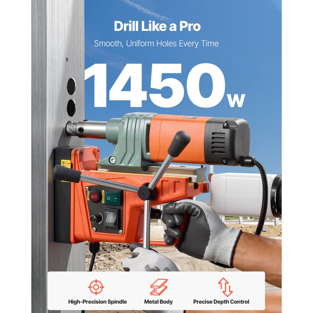 Perceuse magnétique, moteur 1450 W, diamètre de carottage 50 mm, force magnétique 13 000 N, carottage électrique avec 6 carottages, vitesse variable, foret pour surfaces métalliques Perceuse magnétique, moteur 1450 W, diamètre de carottage 50 mm, force magnétique 13 000 N, carottage électrique avec 6 carottages, vitesse variable, foret pour surfaces métalliques