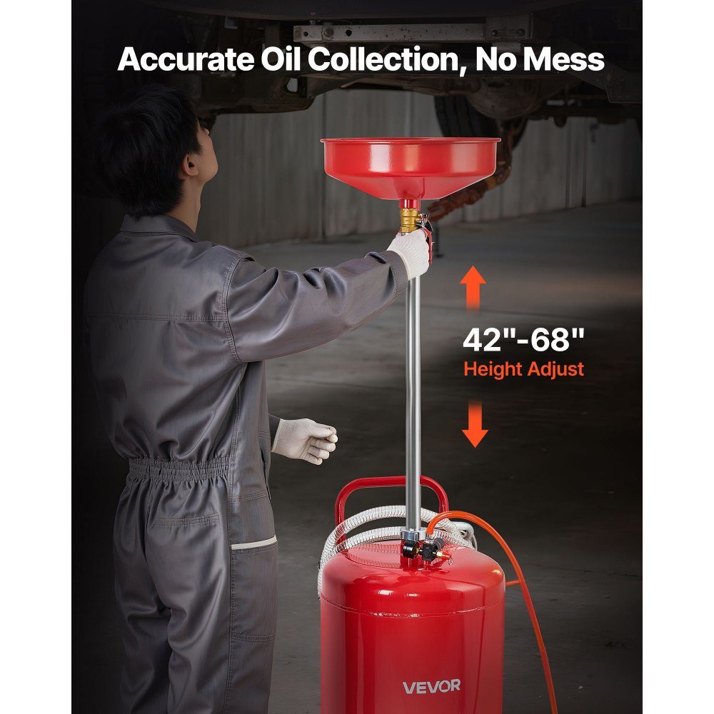 Oil Catch Cart 9 5L, Oil Catch Container with Adjustable Funnel Height, Oil Catch Cart with Wheels, Liquid Fuel Transfer Drain, Oil Catch Cart for Auto Workshop, Red