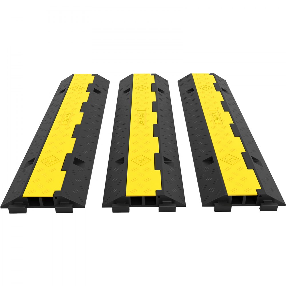 Cable protection mat, 3 pieces, 2 channels, 101 x 25 x 5 cm, overrun protection for cables, cable bridge 5T made of commercially available thermoplastic rubber with modular design for parking lots, warehouses, black Cable protection mat, 3 pieces, 2 channels, 101 x 25 x 5 cm, overrun protection for cables, cable bridge 5T made of commercially available thermoplastic rubber with modular design for parking lots, warehouses, black