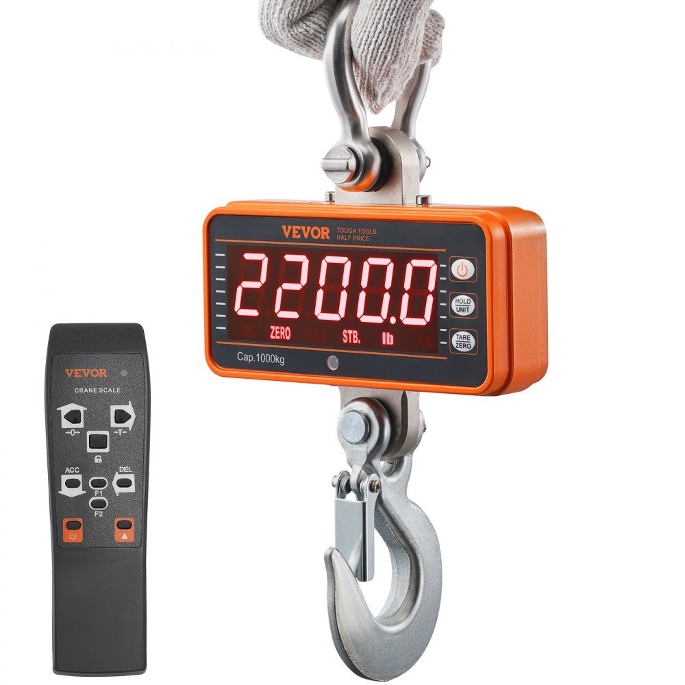 Digitale Hängewaage, 9 bis 1000 kg, Kranwaage, lbs/kg/N, Zugwaage, 0,2 kg Genauigkeit, Spielwaage, Industriewaage, LED-Display, Hängewaage, tragbare Mini-Waage mit Fernbedienung, 9 Funktionen