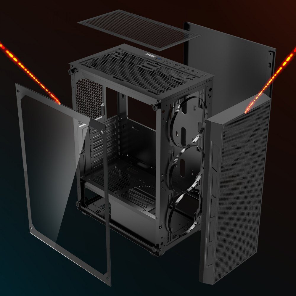 PC Gaming Case, Mid-Tower, High Airflow Tempered Glass Panel, Dust Filter, 3x 120mm ARGB Fans, Cable Management, for GPUs up to 320mm Length, for ATX / M-ATX / ITX