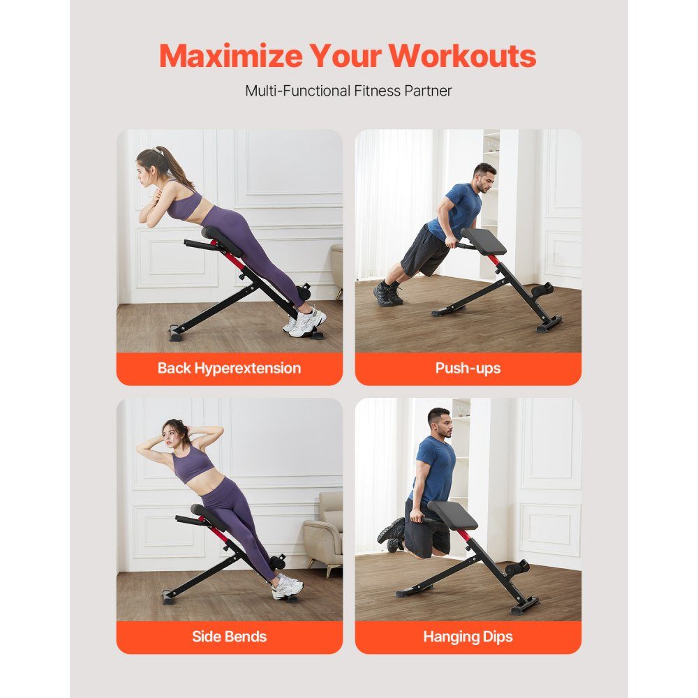 Roman Chair hyperextension bench back stretcher 113 kg, robust and foldable extension machine, training device for back muscle training, fitness weight bench for the home gym