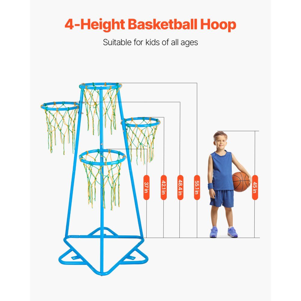 Basketballkorb für Kinder, 4 Korb-Basketballkörbe für Kinder, tragbarer Basketballständer mit verstellbarer Höhe und 3 Bällen, Basketball-Spielzeugset für Kinder jeden Alters, Jungen und Mädchen