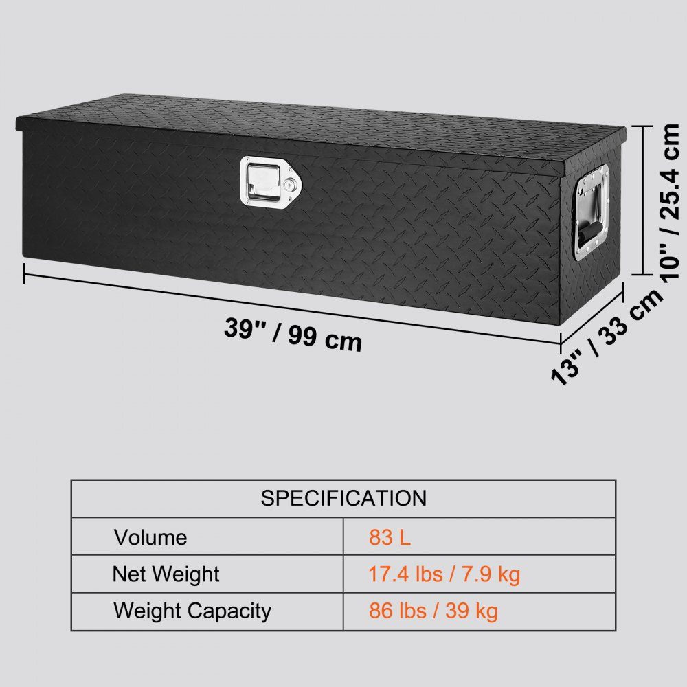 990 x 330 x 254mm Truck Bed Tool Box Lockable 83L Truck Box Tool Box Storage Tool Box 39kg Load Tool Box Organizer for RV Car Black