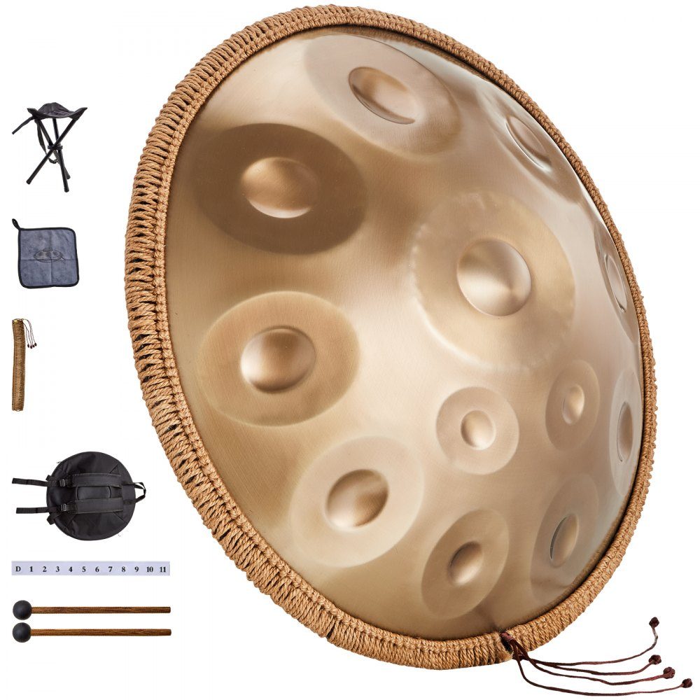Handpan, 55cm, 12 Notes, D Minor Hand Drum, Drum Instrument with Mallets, 440Hz Handpan Stand and Carry Bag, Healing Steel Sound Drum, Percussion Instruments for Adults and Beginners