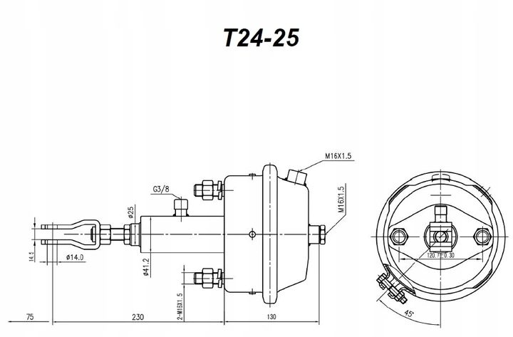 Remcilinder voor landbouwtrailers T24-25