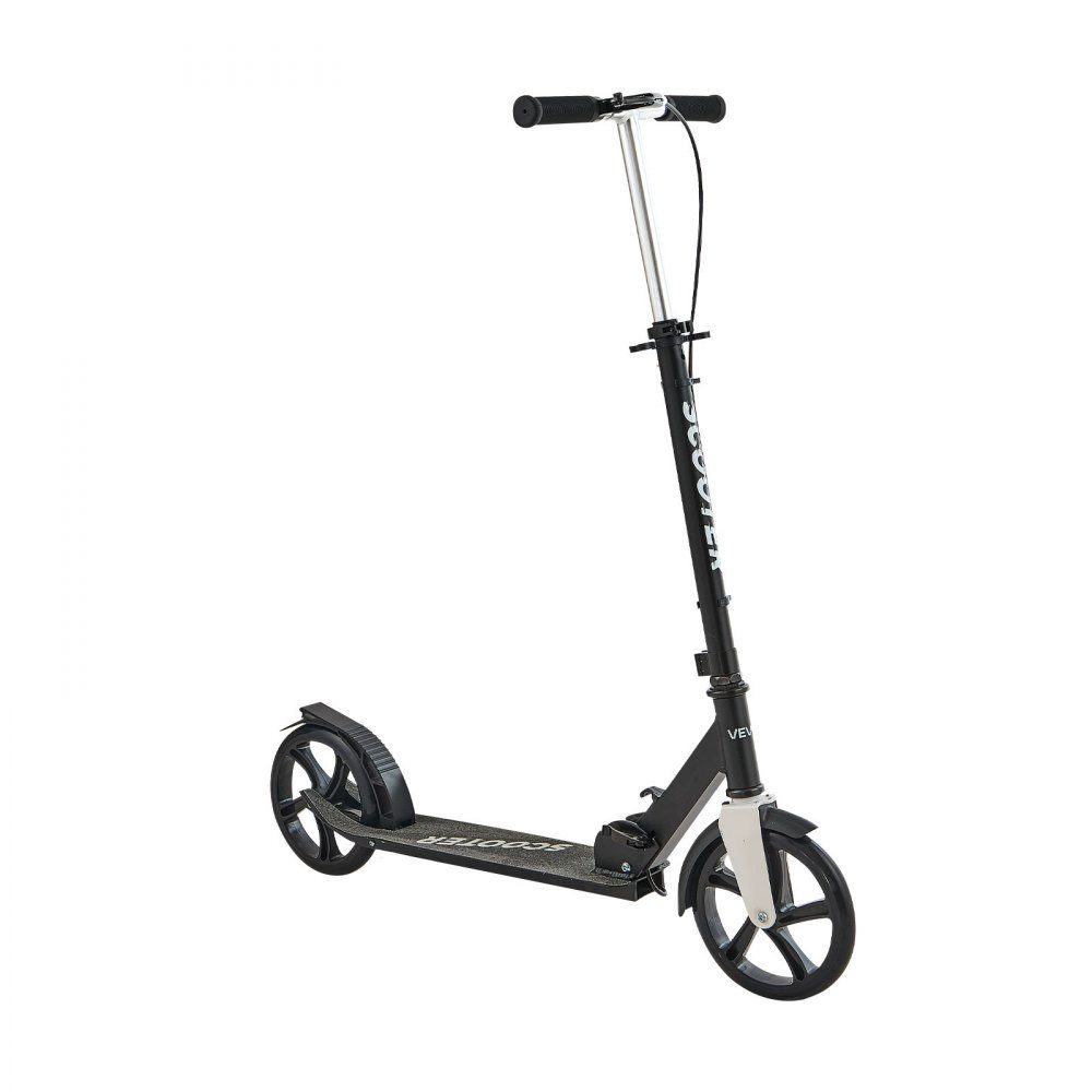Trottinette (2 roues) pour enfants à partir de 8 ans, trottinette de ville, trottinette enfant, trottinette de rue avec guidon réglable en hauteur & plateau antidérapant & frein à main, trottinette jusqu'à 100 kg, noir + argent