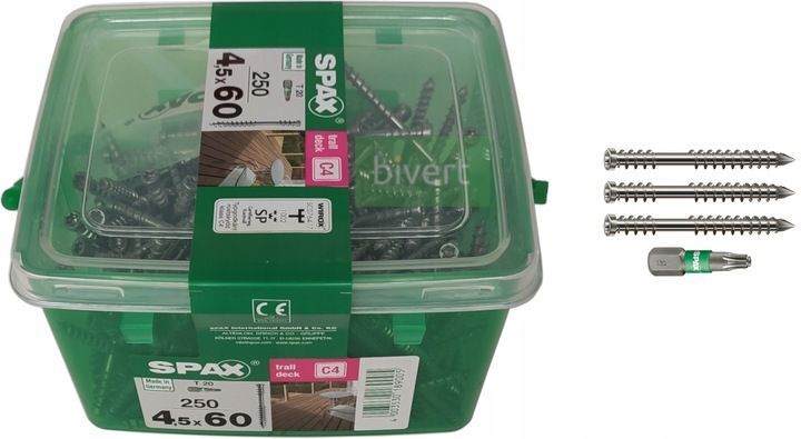 Wkręty tarasowe Spax C4 4,5 x 60 mm 250 sztuk srebrne 4003530189005 Wkręty tarasowe Spax C4 4,5 x 60 mm 250 sztuk srebrne 4003530189005