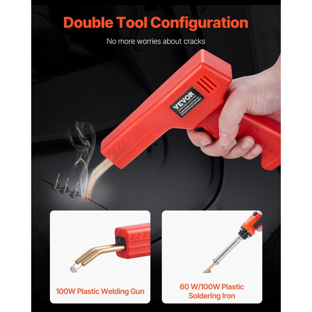 Plastic Welder, 100W Welding Gun + 60/100W Soldering Iron, Plastic Repair Kit with 1000 Hot Clips and 60 Rods for Car Bumpers, Kayaks, Electronics, Toys