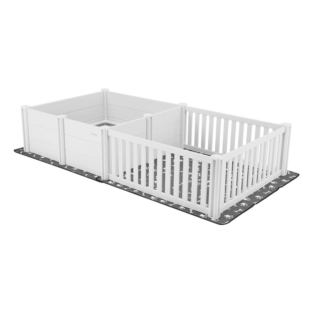 Werpbox voor honden, 237x123x46 cm, puppybox van kunststof PVC met in hoogte verstelbare deur & wasbaar plaskussen, 2-kamerindeling, puppybox voor extra grote honden, melkwit Werpbox voor honden, 237x123x46 cm, puppybox van kunststof PVC met in hoogte verstelbare deur & wasbaar plaskussen, 2-kamerindeling, puppybox voor extra grote honden, melkwit