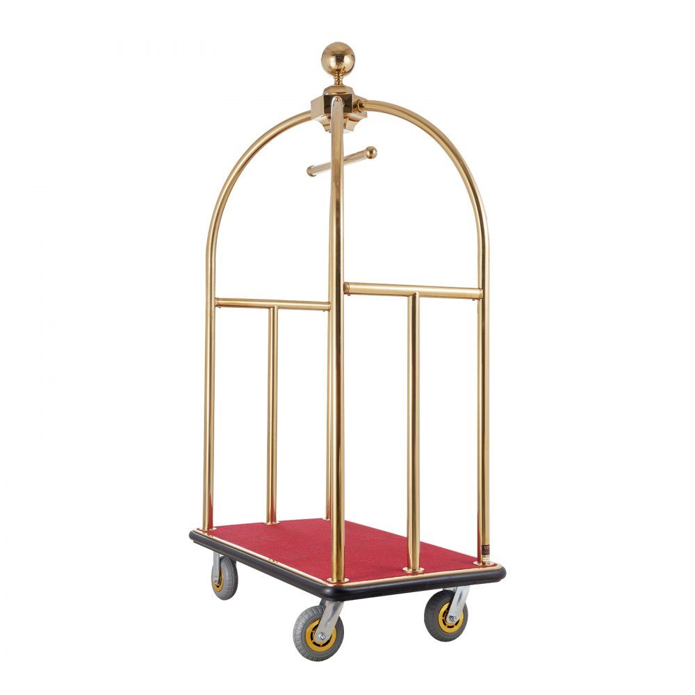 Hotel Luggage Cart 500kg Load Capacity Curved Stainless Steel Luggage Cart with Red Carpet Floor and 15cm Rubber Wheels Ideal for Hotels, Condominiums, Resorts