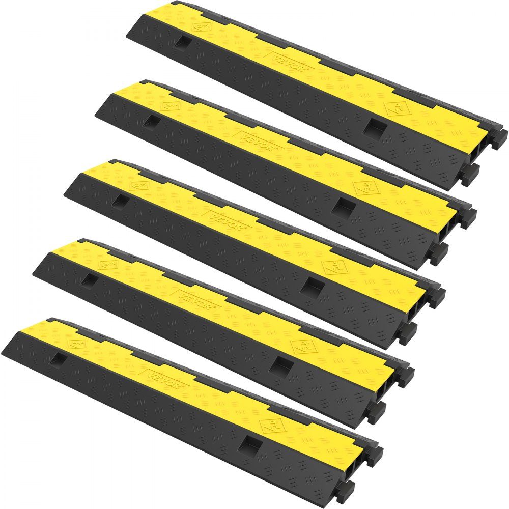 Lot de 5 tapis de protection de câbles 2 canaux 101 x 24,5 x 5 cm, capacité de charge du pont de câbles env. 5T en PVC et caoutchouc pour câbles de modules, protection contre l'écrasement des câbles, idéal pour les bureaux, aires de jeux, parkings, noir
