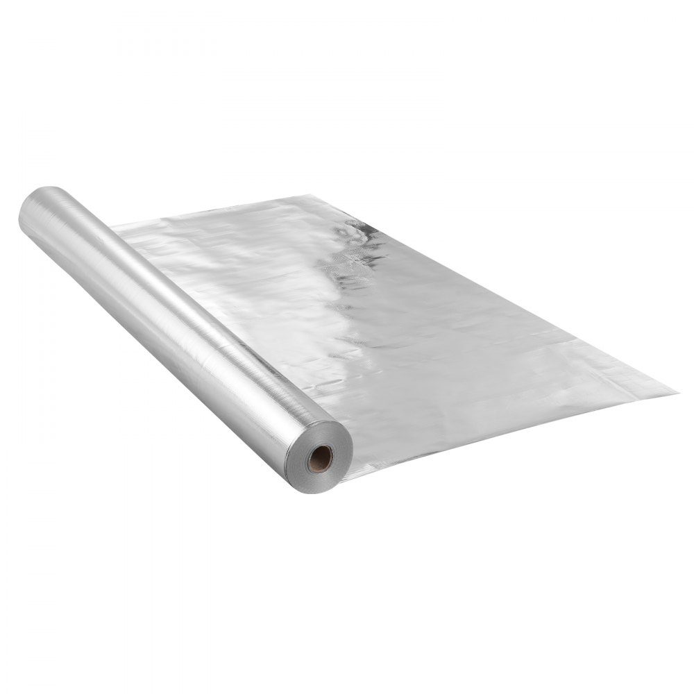 Doppelt reflektierende Isolierrolle, Strahlungsbarriere aus gewebtem Stoff, 6,5 Mil, 48 Zoll x 250 Fuß, wärmereflektierende Abschirmung aus Aluminiumfolie und PE-Gewebe, Wärmedämmrolle für Fenster und Wohnmobildächer