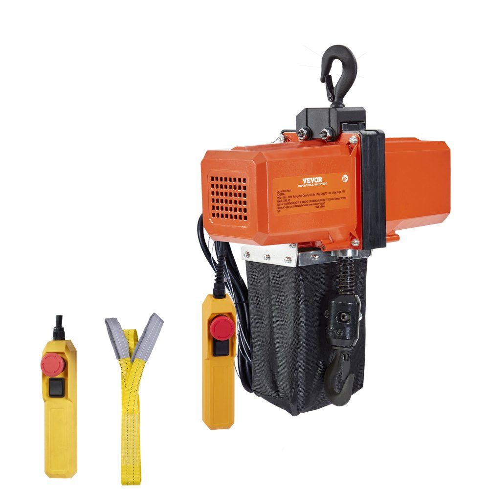 Electric Chain Hoist, 1100 lbs Capacity, 15ft Lift Height, 9.2ft/min. Speed, 230V Single Phase Overhead Crane with G100 Chain, 10ft Cable Remote Control for Garage, Shop, Hotel, Home
