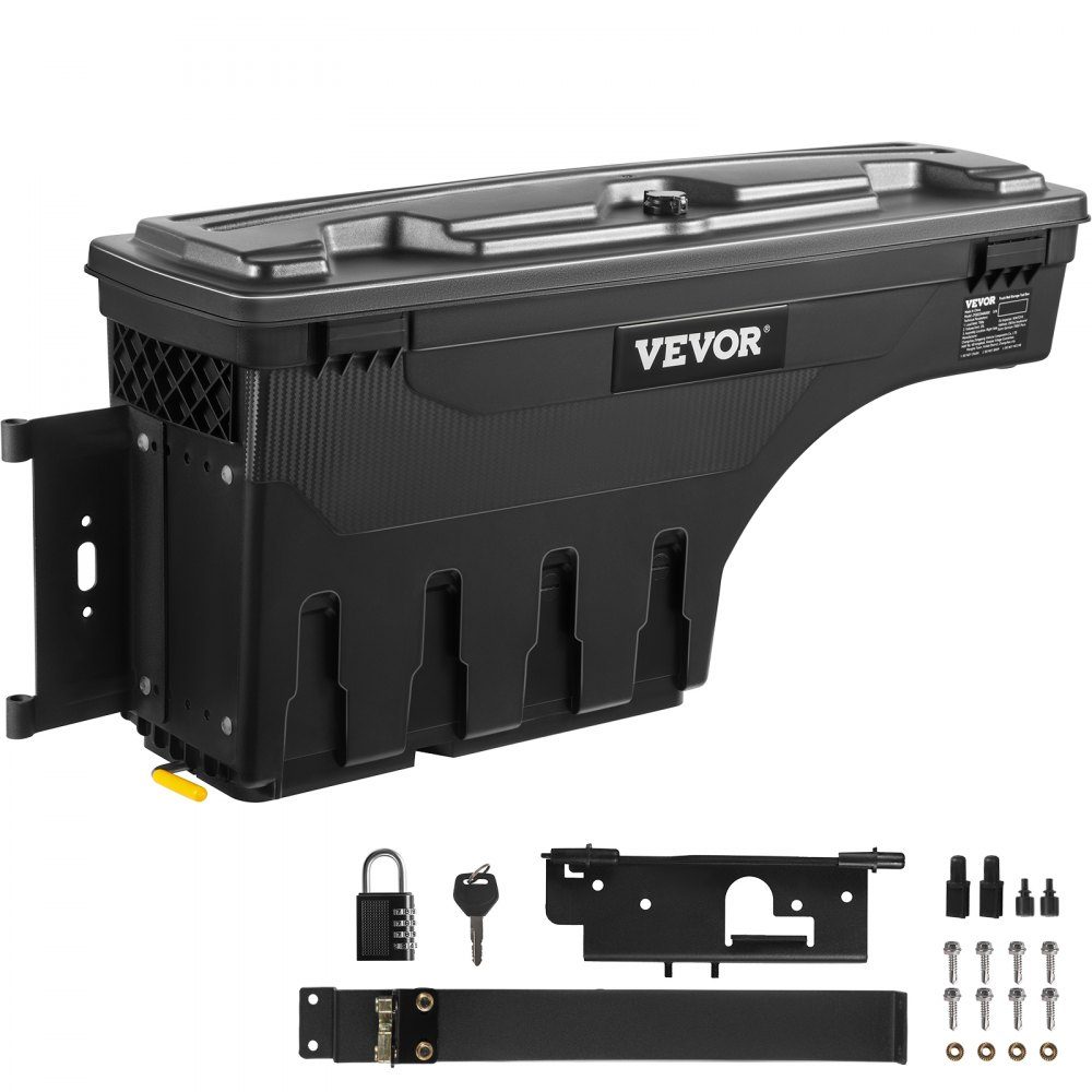 Truck Bed Storage Box Lockable Lid Waterproof ABS Wheel Arch Tool Box 20L with Password Padlock Compatible with Dodge Ram 1500 2019-2021 Driver Side Black