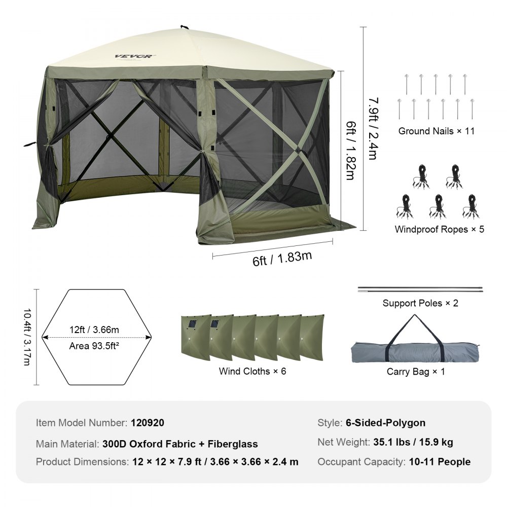Pop Up Gazebo Tent, Pop Up Tent with 6 Side Canopy, Sun Shade with 6 Removable Privacy Wind Cloths and Mesh Windows, 12 x 12 Feet, Quick Pitch Tent with Mosquito Net, Army Green Pop Up Gazebo Tent, Pop Up Tent with 6 Side Canopy, Sun Shade with 6 Removable Privacy Wind Cloths and Mesh Windows, 12 x 12 Feet, Quick Pitch Tent with Mosquito Net, Army Green