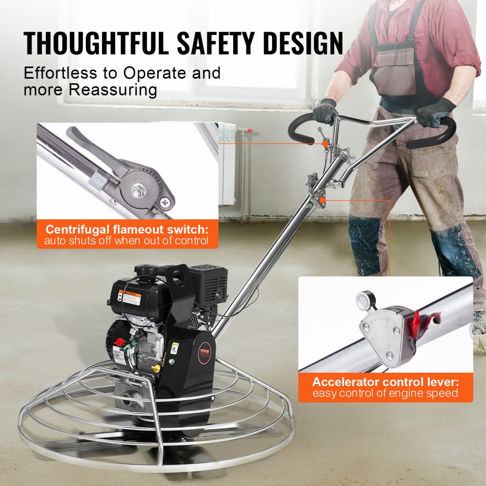 Truelle mécanique, truelle à ciment portative de 38 po avec truelle, truelle de surface à essence de 6 HP pour surfaces en béton lisses, ciment à béton pour chape commerciale robuste avec lame de truelle, orange Truelle mécanique, truelle à ciment portative de 38 po avec truelle, truelle de surface à essence de 6 HP pour surfaces en béton lisses, ciment à béton pour chape commerciale robuste avec lame de truelle, orange