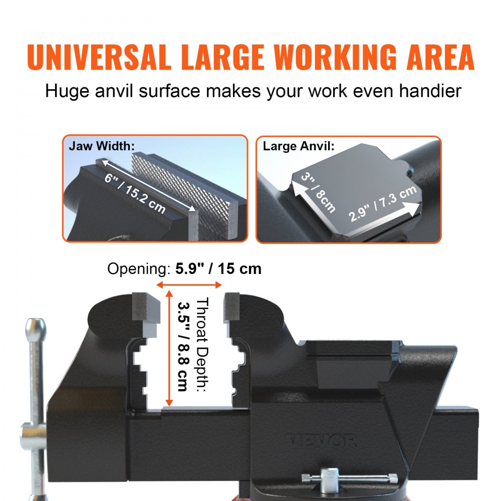 15,2 cm Schraubstock, 360° drehbarer Werkbank-Schraubstock aus Sphäroguss, 7,3 x 8 cm Amboss-Schraubstock, 15 cm Backenöffnung, paralleler Schraubstock, U-förmige Führungsstange zum Schärfen, Schleifen, Schneiden 15,2 cm Schraubstock, 360° drehbarer Werkbank-Schraubstock aus Sphäroguss, 7,3 x 8 cm Amboss-Schraubstock, 15 cm Backenöffnung, paralleler Schraubstock, U-förmige Führungsstange zum Schärfen, Schleifen, Schneiden