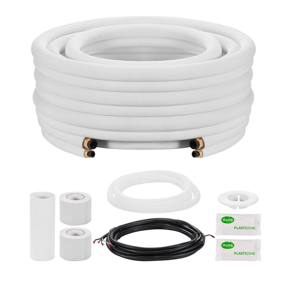 Tuyau de réfrigérant 7,62 m, tuyau en cuivre de 9,5 et 15,9 mm de diamètre extérieur, serpentin isolé PE avec écrous évasés, raccords riches, pour climatisation mini split, système CVC ou pompe à chaleur