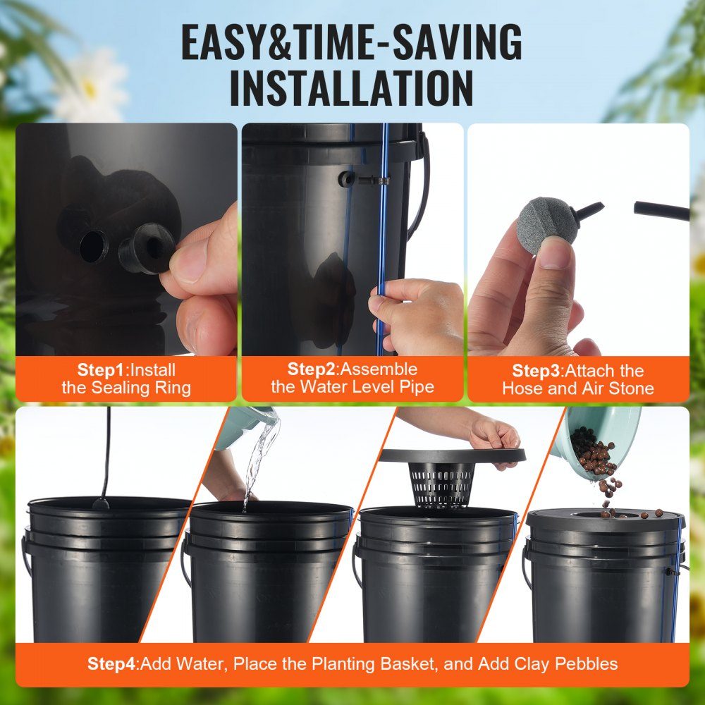 DWC Hydroponics Grow System, Hydroponic Growing System, Deep Water Culture 5-Gallon 8 Bucket, DWC System with Air Pump, Air Stones and Water Level Indicator for Leafy Vegetables