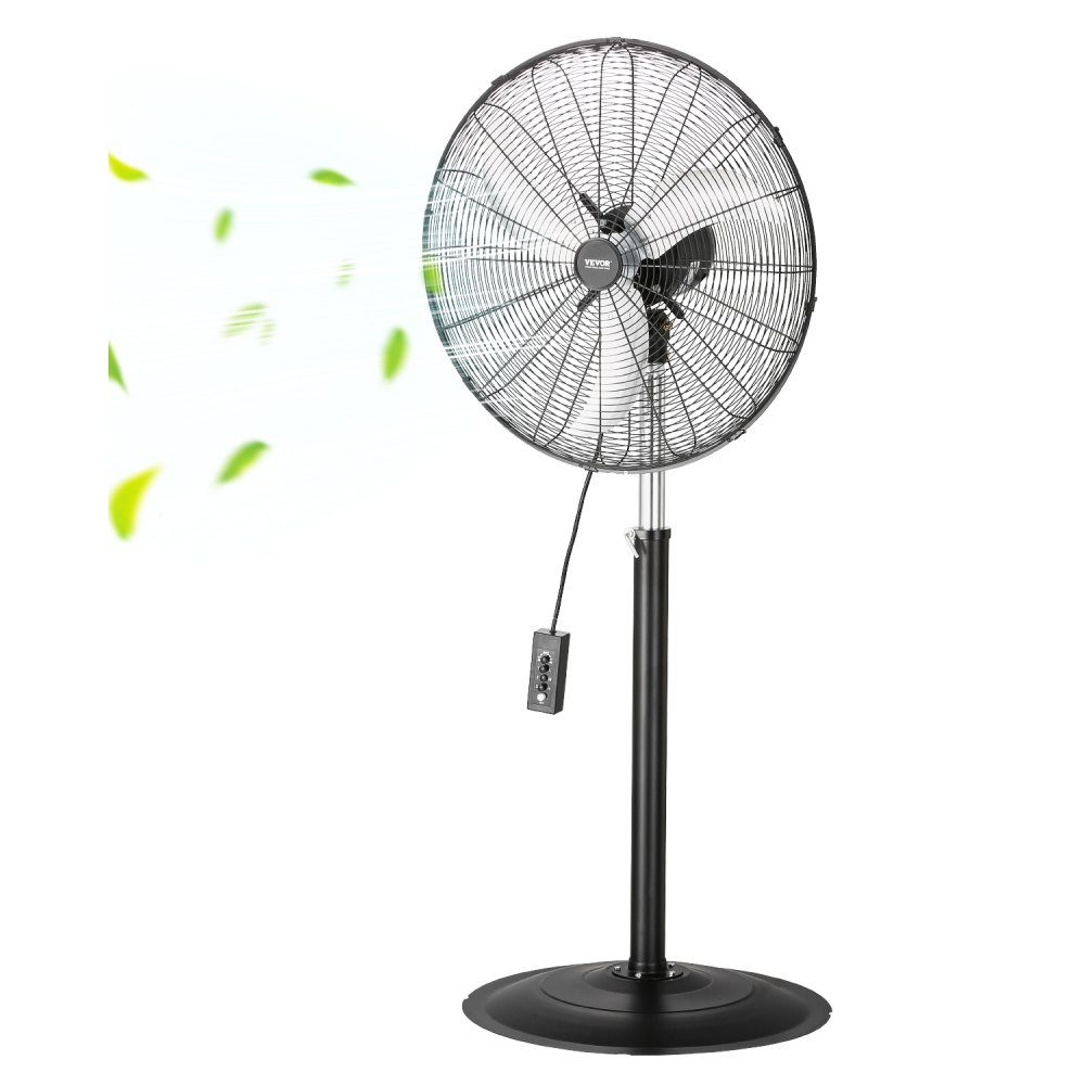 Industrial Pedestal Fan 670mm 85 Degree Oscillation Fan Height Adjustable Fan with 3 Adjustable Speeds Wind Machine for Factory Workshop Warehouse Black