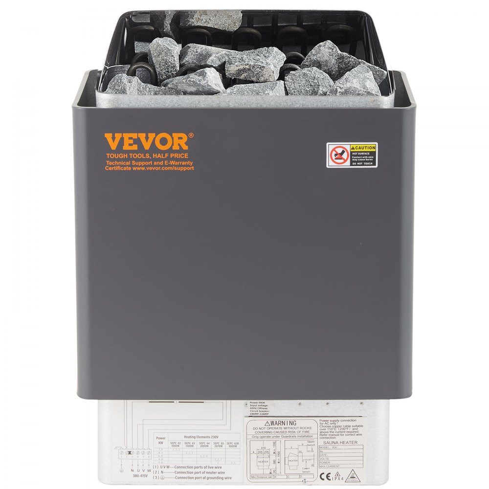 Saunaofen 9 KW, Sauna-Elektroherd 380 V – 415 V, Edelstahl-Saunaofen, elektrischer Saunaofen 2 Modi (Temperatur, Zeit), mit externem Steuergerät & 3M-Temperatursensor (Saunastein nicht im Lieferumfang enthalten)