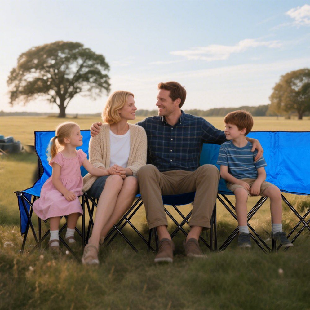 Portable Team Bench, Camping Bench (8 Person) with Side Pockets and Carry Bag, Folding Bench with Backrest, Side Bench for Football, Baseball, Outdoor Activities, Blue