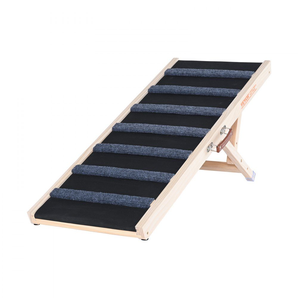 Hondenloopplank 1m lang Hondentrap met 7 dwarsbalken Hondenloopplank voor de auto van grenenhout Hondeninstaphulpmiddel van rubber 5-traps hoogteverstelling Dierenramp ca. 45 kg draagvermogen voor grote kleine honden